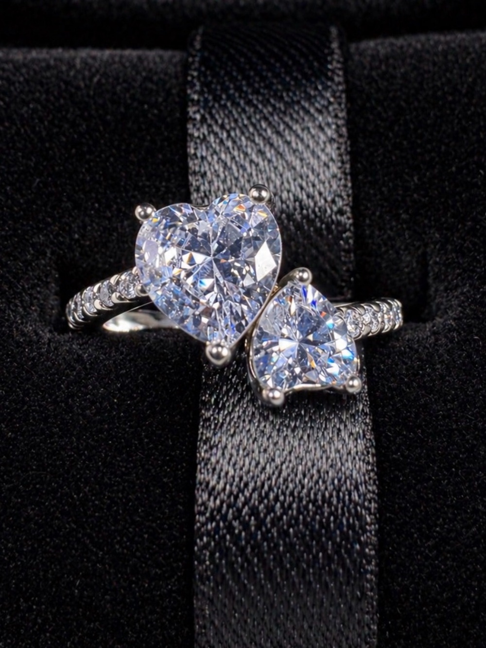 😎🌺Pandora Ring Sterling Silver Heart Duo Cubic Zirconia 925 Sterling Silver